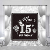 Aperturee - Aperturee Glitter Bokeh Black Grey Balloon Birthday Backdrop